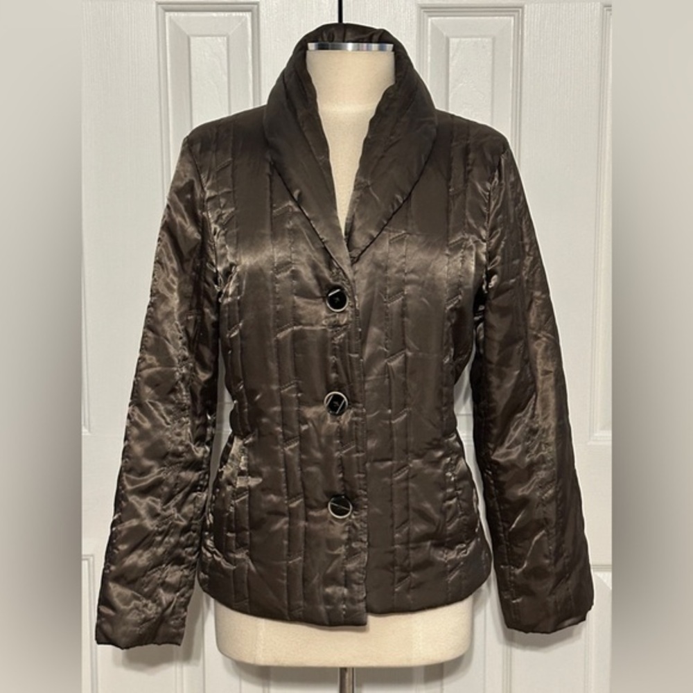 Chico’s Quilted Satin Jacket Green Large